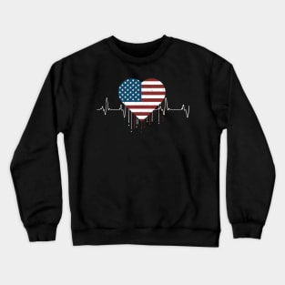 4th of July American flag heartbeat Crewneck Sweatshirt